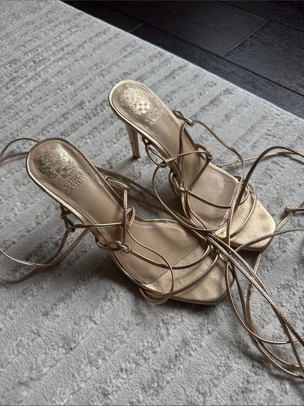 Vince Camuto Gold Strappy Lace-Up Stiletto Sandals